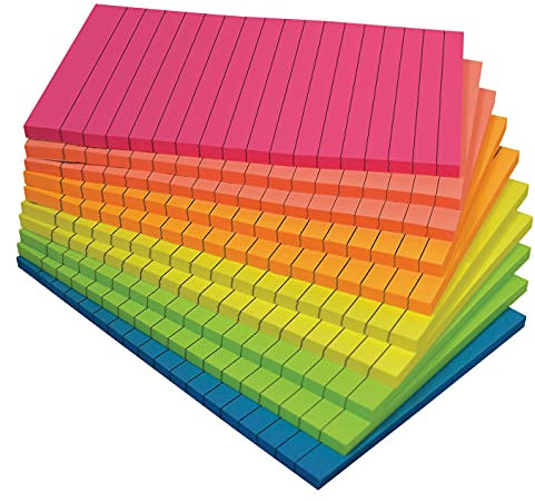 Better Office Products Lined Sticky Notes, 4 x 6, 10 Pack, 500 Sheets (50/Pad), Self Stick Notes with Lines, 6 Bright Assorted Colors, Post Memos, Strong Adhesive, 10 Pads