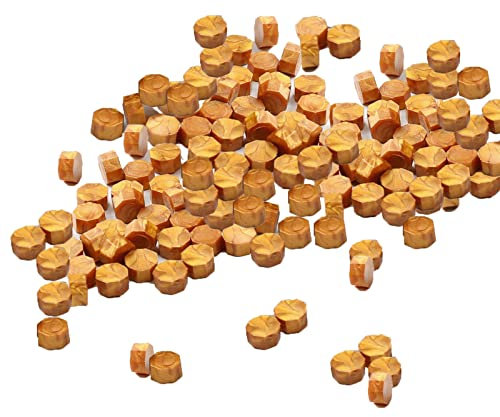 Siegelwachs Perlen,Siegel Wachs,Siegelwachs Gold,Siegelwachs,Siegelwachs Rosegold,Achteckige Siegellackperlen,Dekorative Umschläge,Hochzeitseinladungen(Vintage Gold,100 Stück)