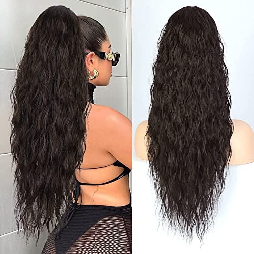 Pferdeschwanz Extensions Braun Lang Gewickelt Haarteil Ponytail Natürliches Kunsthaar Haar Haarverlängerunge Extensions für Damen Afro Zopf Ponytail ca.75cm 096C