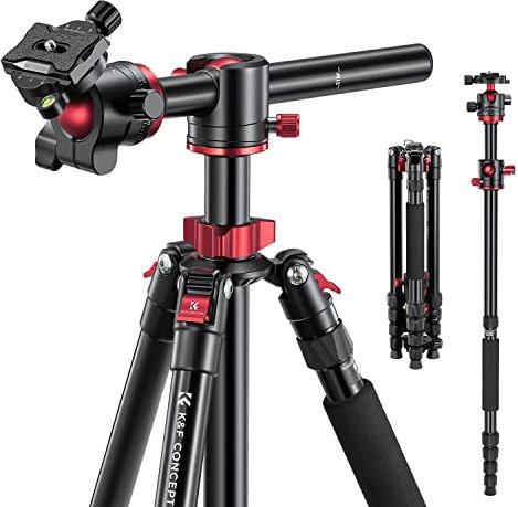 K&F Concept 67 inch Camera Tripod Horizontal Aluminum Tripods Portable Monopod with 32mm Ball Head 12KG Load Capacity Quick Release Plate, for Travel and Work T255A4+BH-32L(Red)