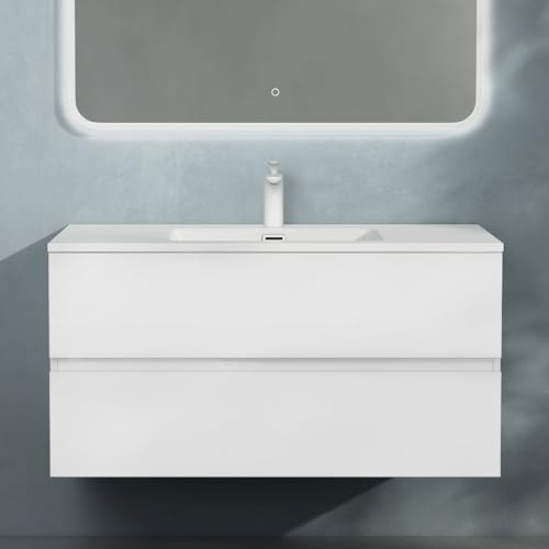 doporro Badmöbel-Set Waschbecken-Unterschrank Badezimmer Waschtisch mit Unterschrank BTH: 100x48x50 cm in Matt weiß inkl. Mineralguss-Waschbecken Aqualis