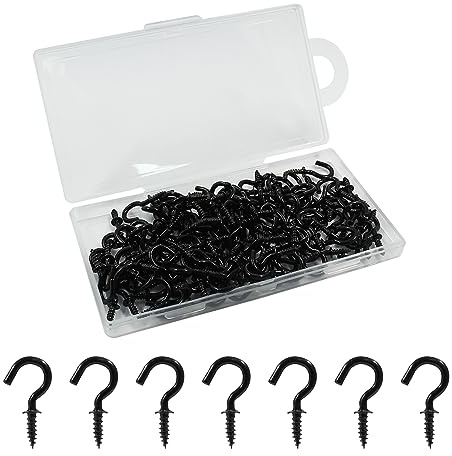 Biaungdo 120 Pcs 1/2 Black Ceiling Cup Hooks Screw Hooks with Plastic Box