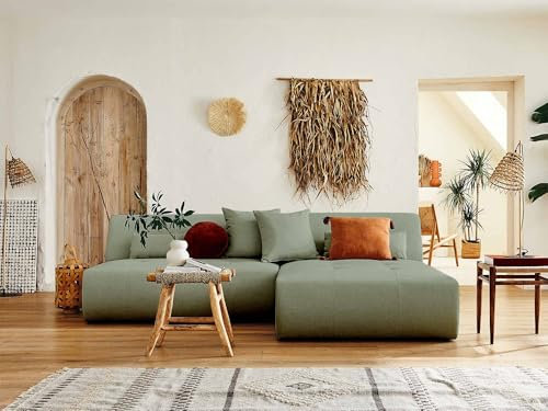 Lisa Design Onyx – modulare 4-Sitzer Wohnlandschaft Ecksofa beidseitig montierbar – aus Stoff Salbeigrün