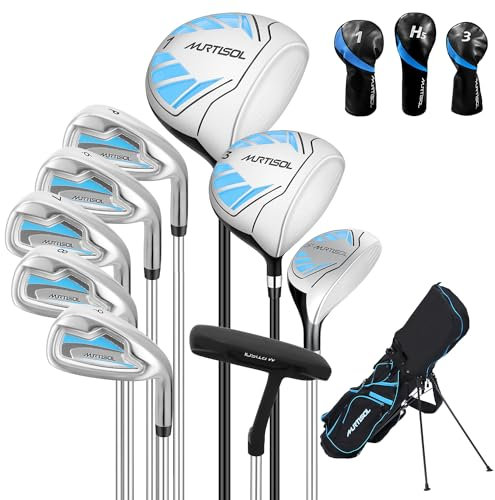 XDriveMax 10 teiliges komplettes Golfschläger Set Herren,Golf Set Rechtshänder,Inklusive Standtasche mit Regenhaube, 1#Driver 3#Wood #5 Hybrid,mit 3 Kopfhauben, 6# 7# 8# 9# PW# Eisen und Putter