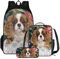 Xoenoiee Kinder-Rucksack-Set für Jungen und Mädchen, Schulrucksack, Lunchtasche, Federmäppchen, 3-in-1-Set für Schule, Picknick, Tagesrucksack, Cavalier King Charles Spaniel Floral