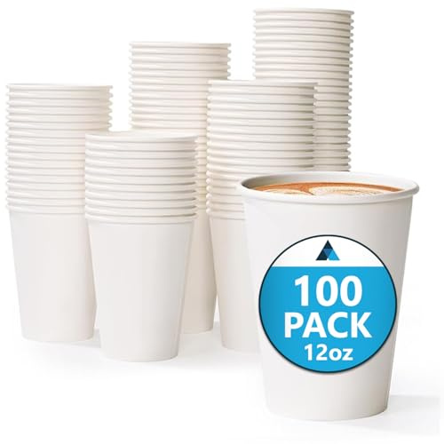 Nationwide Paper 100 x 12oz Disposable Single Wall White Paper Cups Without Lids, Hot & Cold Drinks Perfect for Your Home, Cafe, Work, Parties and Outdoors, 355ml