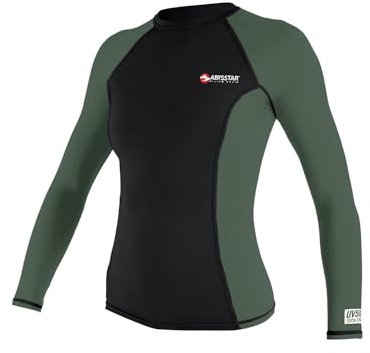 Abysstar Damen Maglia Donna Protettiva Con Maniche Lunghe In Lycra Uv 50+ Rash-Guard-Shirt, schwarz/grün, X-Large