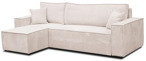 VENASI MÖBEL Canapé d'angle, convertible, coffre de lit, en tissu côtelé, beige