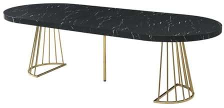 Vente-unique - Table à Manger Extensible 2 à 12 Personnes en MDF et Acier - Effet marbre Noir et Doré - FIRELA