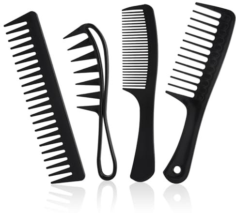 Lot de 4 peignes à cheveux professionnels - Peigne à cheveux - Peigne à dents larges - Peigne à dents larges - Peigne à crêper pour la maison, le salon de coiffure, les femmes et les hommes