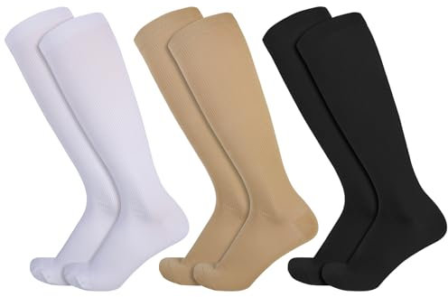 Utensilsto 3 Paar Medizinische Kompressionsstrümpfe für Damen & Herren 20-30 mmHg, Kniestrümpfe Lange Kompressionssocken Compression Socks für Laufen Flug Sport Reisen Schwangerschaft (L/XL)