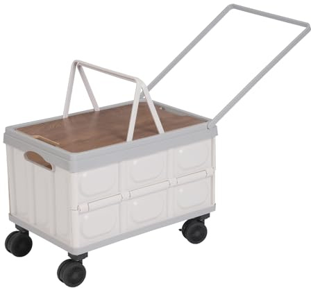 Vikbar vagn med 360° roterbara hjul, transportvagn shoppingvagn vikbar med 55 l stor kapacitet, shoppingkorg med lock, för camping, picknick, livsmedelsbutiker (grå)