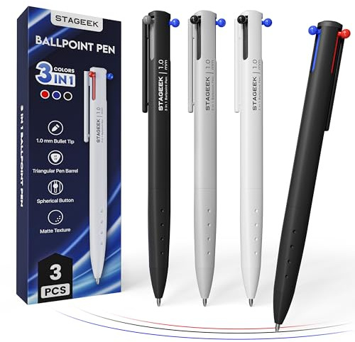 STAGEEK 3 PCS Multicolor Pen in One, Multi Colored Pen, 1.0mm Medium Point, Smooth Writing Colorful Retractable Pens for Office, School Supplies, Nursing Notes & Taking, Writing