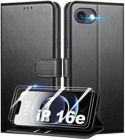 Mofurd Cover per iPhone 16e / iPhone 17e Libro in Pelle PU, [con 2 Pezzi Pellicola Vetro Temperato] Custodia Portafoglio Antiurto [Blocco RFID] [Funzione di Supporto] [Slot Schede], Nero