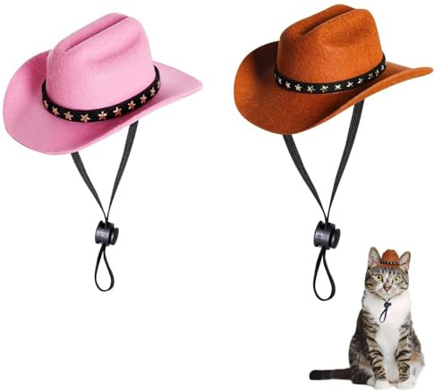 2 Pezzi Mini cappello Cowboy Cuccioli, Cappello Cowboy Gatto, Costumi Halloween Cowboy Cuccioli, Cappello Cowboy Cani, Cappello Cowboy Animali Domestici, Adatto per Feste Decorazioni Cani e Gatti