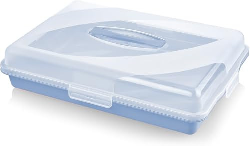 Best House | Plastic Cake Storage Box | SKY BLUE | 1 Pc | BPA Free | Cake and Pastry Carrier With Handle | Rectangular Lockable Food Container - L 46cm x W 32cm x H 9.7cm, Pack of 1