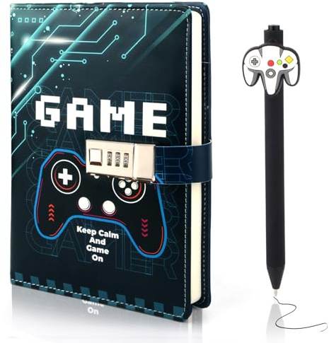Youerls Diary with Lock For Boys, Lockable Diary Kids Notebook Gifts Stationary Journal with Lock Teenage Boy Birthday Gifts for 7 8 9 10 11 12 13 14 Year Old Game Lockable Notebook with Pen