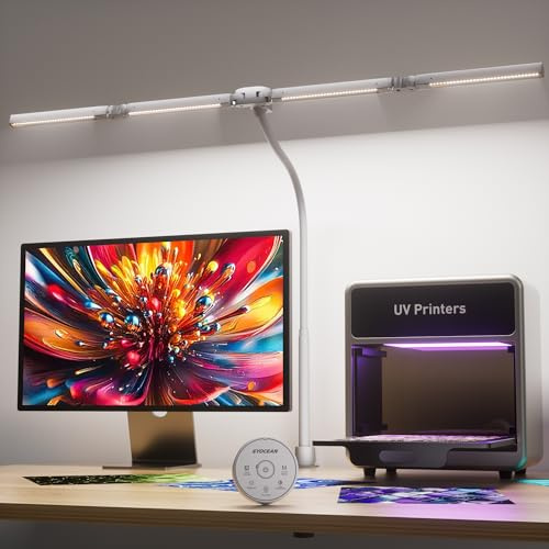EYOCEAN Lámpara de escritorio, lámpara de escritorio con 4 fuentes de luz, 24 W, 100 cm, lámpara de luz diurna para escritorio con mando a distancia, lámpara de monitor regulable, lámpara de mesa de