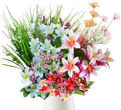 MUYAPAY 7 stycken falska blommor för sidendekorationer verklighetstrogna konstgjorda blombuketter blommor bröllopsfavoriter fest bordsdekorationer blomsterarrangemang dekoration