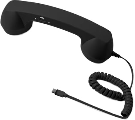 Retro telefonadapter – typ C klassisk tillbehör med mikrofon för anslutning av mobiltelefoner, hållbar plug play design för resor sängbord badrum skrivbord vardagsrum, svart vit