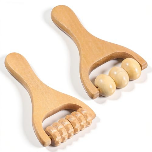 2 PCS Wooden Massage Roller, Wood Bead Massage Tools, Manual Wooden Foot Massage Roller for Leg Thigh Arm Body Muscle Tissue Pain Relief