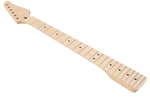 Fockety Mástil de guitarra eléctrica repuesto para guitarra ST, doble acción, diapasón de arce para diestros, 22 trastes, cejuela hueso y agujeros afinación pretaladrados 10 mm