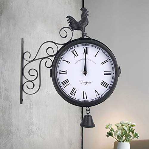 Dekltus Reloj de jardín resistente a la intemperie, para exteriores y vintage, resistente a la intemperie, 20 cm, esfera de doble cara con soporte de pared y movimiento silencioso, reloj de jardín