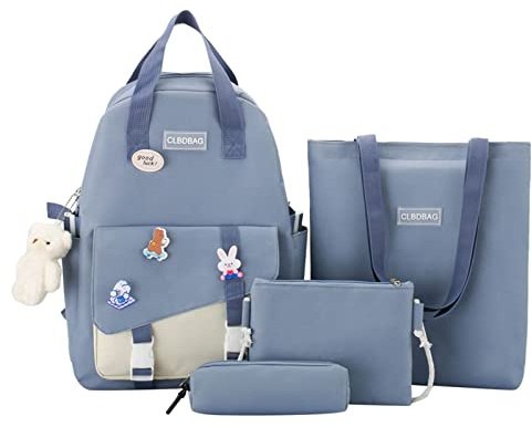 Generiskt vackra ryggsäckar för flickor skolväska ryggsäck handväska och pennor och plånbok fyrdelat set laptop ryggsäckar vattentät, Himmelsblå, Einheitsgröße, Traditionella ryggsäckar