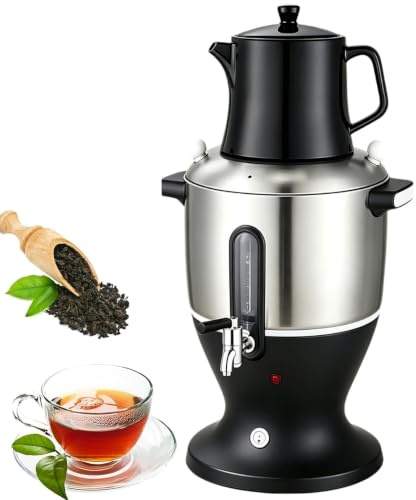 Elektrisk Turkisk Samovar 6L Med Tekanna 5L+1L | 5L Rostfri Tekanna, 1L Keramikkanna, Auto Avstängning Och Värme