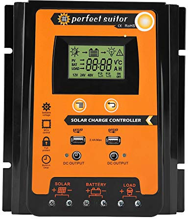 MPPT Solarregler, 12V / 24V LCD Display Solar Laderegler mit Dual USB Port Automatische Identifizierung Systemspannung(70A)