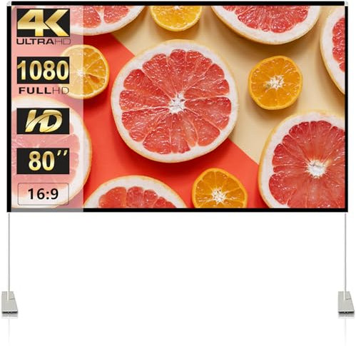 Projector Screen with Stand 80 inch Portable Projection Screen 16:9 4K HD Projections Movies Screen with Carry Bag for Indoor Outdoor Home Theater Backyard Cinema Travel