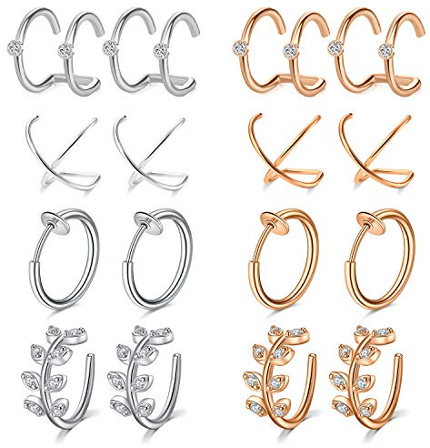 Mayhoop Falso Piercing Oreja Ear Cuffs Clip de Oreja Acero Inoxidable Falso Piercing Oreja Labbio Nariz sin Perforación Fake Earrings para Hombres y Mujeres