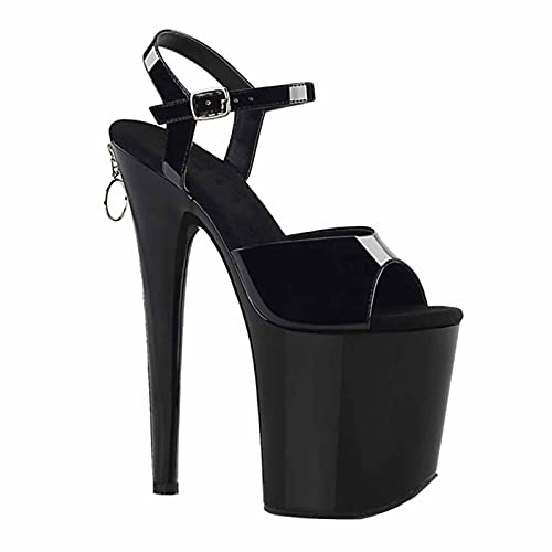 20 CM Sandalias De Mujer Anillo Diseño Cremallera Punta Tacones Altos Plataforma Tacones Aguja Bombas Sexy Stripper Discoteca Pole Dance Zapatos Tallas Grandes,Negro,38