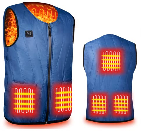 Gilet Riscaldato Uomo Donna con 3 Temperature Regolabili, Elettrico Giacca con 5 Area di Riscaldamento, Inverno Calore Giubbotto per Lavoro all'aperto, Moto Escursioni Arrampicata Sci Pesca Caccia
