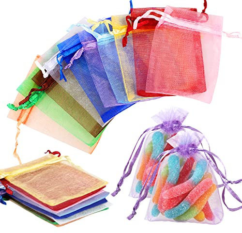 120 Stück Organzasäckchen, Geschenksäckchen Klein, Bunt Organza Säckchen, Schmuckbeutel, Organzabeutel, Schmucksäckchen für Schmuck Glasnuggets Süßigkeiten Weihnachtsfest (7X9 cm)