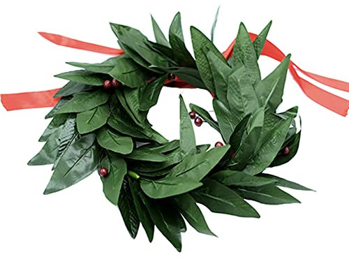 Corona di Alloro Laurea in Plastica Uomo Donna con Fiocco Rosso e Bacca Finta per Festa Accessori (Corona-B)