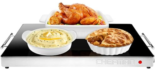 Chefman Elektrische Warmhalteplatte mit Einstellbarer Temperatur, Perfekt für Buffets, Restaurants, Partys, Veranstaltungen, Glasplatte, Große 53 x 41 cm Oberfläche, Hält Speisen Warm - Schwarz