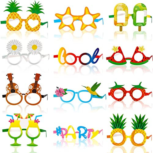 12 Stück Hawaiian Tropical Sonnenbrillen Papier Neuheit Party Brillen Lustige Brillen Luau Hawaiian Brille Kostüm Party Sonnenbrille für Strand Tropical Thema Dekoration, Party Zubehör, Foto Requisite