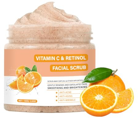 Vitamin C Face Scrub, Exfoliating Facial Wash with Retinol, Facial Scrub,Facial Exfoliating Scrub, Facial Scrubs for Women,Deep Cleansing Face Wash Cleanser for Women Men