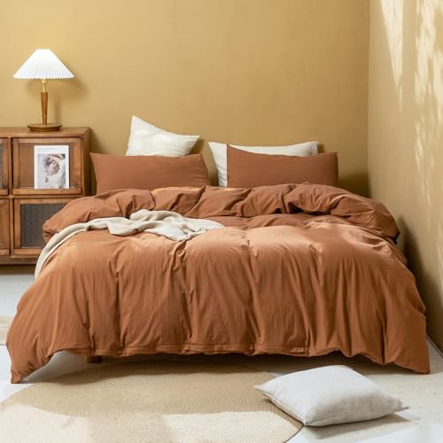 FOSSA Duvet Cover Set 100% Washed Cotton Linen Feel Queen