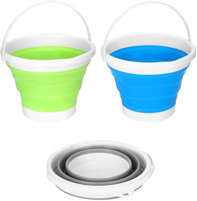 QWORK® 3 Piezas Cubos Plegables 5L, balde Plegable Multifuncional, para Camping, Pesca y Aire Libre