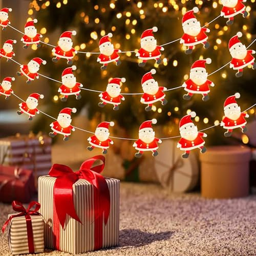 Kimuwote Jultomteljuskedja, 2 m, 20 LED-ljuskedja, inomhusbatteri, LED julbelysning, juldekoration för fest, jul, balkong (varmvit)