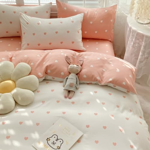 Freyamy Housse de Couette 200x200 Amour Rose Parure de lit 2 Personne en Microfibre avec Fermeture Éclair Réversible Sets de Housse Couette Cœur avec 2 Taie d'oreiller 65 x 65cm pour Filles Enfants