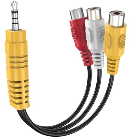TECHZOCO Cable de Video 3X RCA Hembra a 3.5 de 4 Pines Jack 3.5 mm Macho, Cable Componente AV de Video TCL TV, Cable Adaptador de vídeo AV para TV TCL, Cable 3 RCA a AV, 15 cm