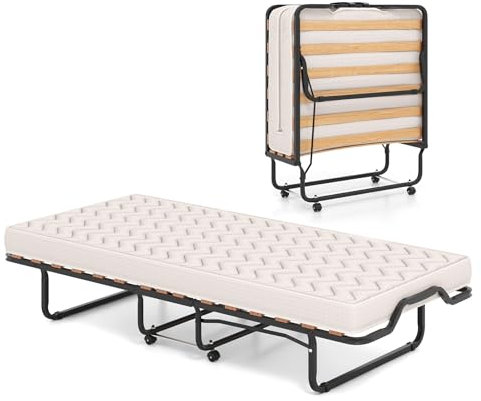 GOPLUS Gästebett klappbar 80/90×200cm, Klappbett mit Matratze aus Memoryschaum, Stahlrahmen, 4 Universalrollen, Foldable Bed Einzelbett klappbar für Gästezimmer, Büro & Wohnzimmer (80 × 200cm)