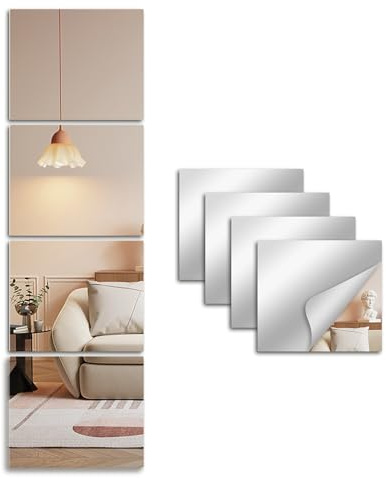 Snowdool Specchi Adesivi da Parete senza Cornice 35x29cm, 4 Pezzi Piastrelle a Specchio Autoadesive per Palestra Casa, Bagno, Camera da Letto & Decorazione Murale