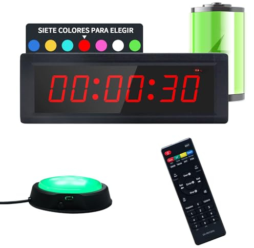Temporizador de gimnasio, temporizador de cuenta atrás con botón de inicio/parada, cronómetro digital con mando a distancia, portátil de 12/24 h, LED, reloj digital, temporizador de intervalos para