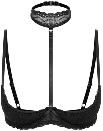 Runhomal Soutien Gorge avec Collier Femmes 1/4 Tasse Push Up Soutien Gorge sans Rembourrage Top Dentelle avec Cercle d'acier Coussin Poitrine Souple