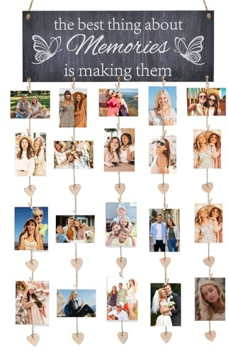 Porta Foto con Mollette, 6 Corde da 90 cm + 10 Clip + 5 Cuori, Leggere e Resistenti, Sospensione Regolabile, Clip per Foto, Adatte a Varie Foto e Cartoline