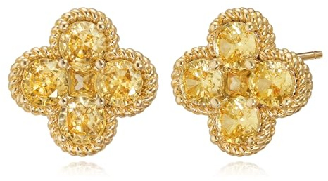 Boucles d'oreilles en or pour femmes - Tendances - 14 carats plaqués or - Petites boucles d'oreilles élégantes avec fleurs rouges en zircone et motif de trèfle - Pierres de naissance - Bijoux pour